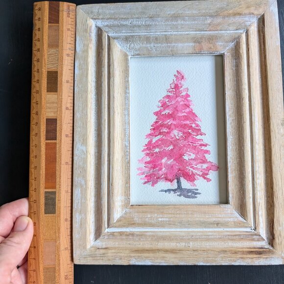 Original Watercolor Hot Pink Christmas Tree in Wooden Frame - Christmas decor - Picture 3 of 5
